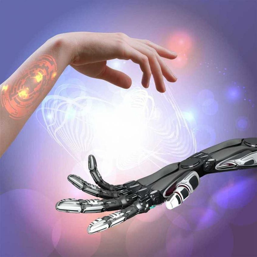 human hand and robot hand